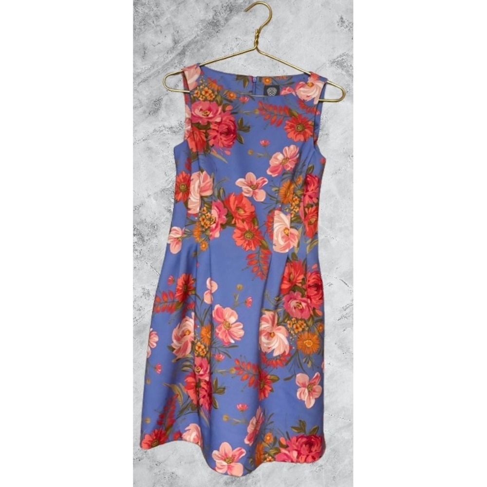 Vince Camuto Blue Floral Sleeveless Sheath Dress Scuba Stretch Size 6
